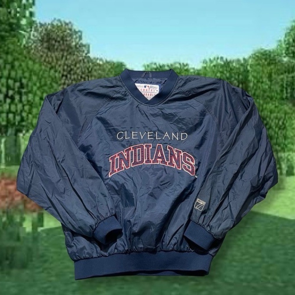 Vintage Cleveland Indians MLB Logo7 Windbreaker Pullover Jacket Mens